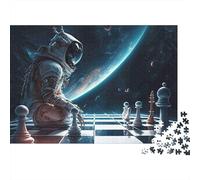 Astronaut Playing Chess 1000 Piece Jigsaw Puzzle Beautiful Astronaut Space Chess Art Decor Educational Gift Puzzle for Adults 38x26cm/1000pcs