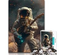 Astronaut Playing Guitar 1000 Pieces Jigsaw Puzzles for Adults And Teens,Stress Reliever Staycation Kill Time with Matching Poster And Trivia Sheet (38x26cm)