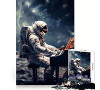 Astronaut Playing Piano Jigsaw Puzzles for Adults1000 Piece Creative Think Soothing Downtime Exact Edges Xmas Surprise (50X75CM)