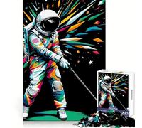 Astronaut Plays Golf Wpap Jigsaw Puzzle 1000 Piece for Teenagers Strategic Think Mind Soothing Fun Clean Cut Merry Gift (38X26CM)