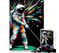 Astronaut Plays Golf Wpap Jigsaw Puzzles for Adults1000 Piece Mind Challenge Restful Activity Seamless Fit Festive Present (50X75CM)