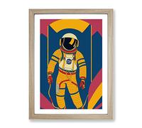 Astronaut Pop Art No.3 Framed Print for Living Room Bedroom Home Office Décor, Wall Art Picture Ready to Hang, Oak A2 Frame (64 x 46 cm)