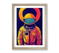 Astronaut Pop Art No.5 Framed Print | A3 Oak Framed Wall Art | Ready to Hang | Pop Art Space Picture | Living Room Bedroom Lounge Office
