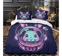 Astronaut Rabbit Comforter Cover 3D Design Printed Premium 3 Pcs Bedding Set Zipper Space Fantasy Duvet Cover Super Soft Machine Washable for Kids Girls Boys Adults Women Teens King（220x240cm）