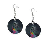 Astronaut Rainbow Round Wooden Earrings Boho Drop Pendant Fashion Gifts for Women