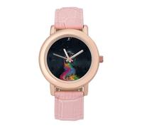 Astronaut Rainbow Women's Wrist Watch Fashion Wristwatches with Pink Strap Gifts for Women Mother Wife Birthday