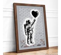 Astronaut Reaching for Love Street Art Framed Wall Art Print A2 (59.4×42cm) Walnut, Wall Decor for Living Room, Bedroom, Office & Home, Ready to Hang, Art Gift