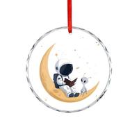 Astronaut Reading Book Alienes Moon Christmas Ornaments Crystal Glass Hanging Pendant Craft Gifts for Christmas Tree Decoration
