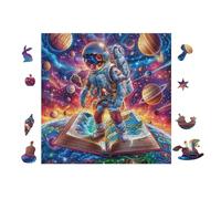 Astronaut Reading in Galaxy 100-piece Jigsaw Puzzle Set For Adults Teens 14+ Logic Skill Indoor Game Family Game Night Summer Thick Cardboard 28x28cm