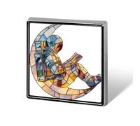 Astronaut Reading on A Crescent Moon Unisex Brooches & Pins Square Lightweight Lapel Badge Jewelry for Clothing Shawl Hat