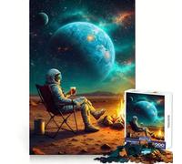 Astronaut Relaxing with Beer on Mars Jigsaw Puzzles for Adults1000 Pieces Improve Memory Cozy Relaxation Laser Cut Fine Xmas Gift (38X26CM)