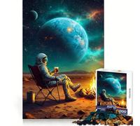 Astronaut Relaxing with Beer on Mars Jigsaw Puzzles for Adults1000 Pieces Sharp Mind Mindful Leisure Firm Fit Joyful Xmas (50X75CM)