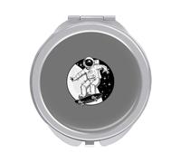 Astronaut Rides on Skateboard the Space Black White Folding Make Up Mirror, Compact 2X/1X Magnification Mirror, Women Portable Travel Makeup Mirror 2.4 x 2.4 inch