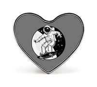 Astronaut Rides on Skateboard Through the Space Black White Retro Heart Brooch Pin, Unisex Smooth Surface Lapel Tie Pin, Lightweight Badge Jewelry Crafts Decor for Costume Accessory Men Women
