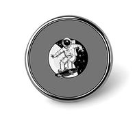Astronaut Rides on Skateboard Through the Space Black White Retro Round Brooch Pin, Unisex Smooth Surface Lapel Tie Pin, Lightweight Badge Jewelry Crafts Decor for Costume Accessory Men Women