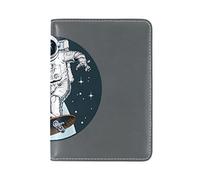 Astronaut Rides on Skateboard Through the Space Genuine Leather Travel Passport Covers, Microfiber Leather Travel Wallet Holder Case Protector for Women and Men