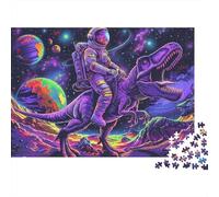 Astronaut Riding Dinosaur 1000 Piece Jigsaw Puzzle for Adults Kids Beautiful Astronaut Riding Dinosaur Art Decor Decompression Challenging Puzzle Fo
