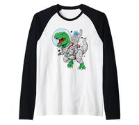Astronaut Riding Dinosaur Space Boys Girls Novelty Graphic Raglan Baseball Tee