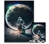 Astronaut Riding Motorcycle Puzzles 1000 Pieces for Adults Jigsaw Puzzles for Adults Perfect DIY Art Decor Or Birthday Gift 50x75CM/19.68x29.52inch