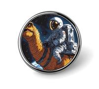 Astronaut Riding on Dinosaur Unisex Novelty Brooches & Pins Round Metal Lapel Badge for Clothing Shawl Hat