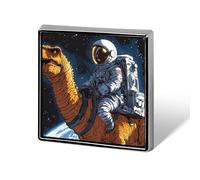 Astronaut Riding on Dinosaur Unisex Novelty Brooches & Pins Square Metal Lapel Badge for Clothing Shawl Hat