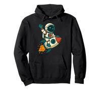 Astronaut Riding Rocket Cartoon Space Design Pullover Hoodie