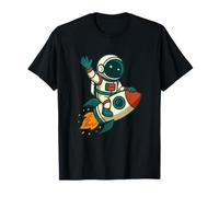 Astronaut Riding Rocket Cartoon Space Design T-Shirt