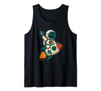 Astronaut Riding Rocket Cartoon Space Design Tank Top