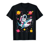 Astronaut Riding Shark Birthday Party in Outer Space T-Shirt