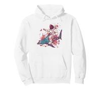 Astronaut Riding Shark Space Ocean Floral Art Pullover Hoodie