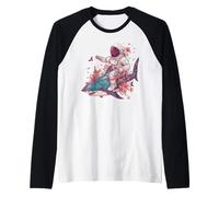 Astronaut Riding Shark Space Ocean Floral Art Raglan Baseball Tee