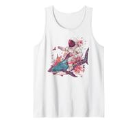 Astronaut Riding Shark Space Ocean Floral Art Tank Top