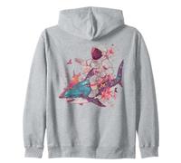 Astronaut Riding Shark Space Ocean Floral Art Zip Hoodie