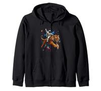 Astronaut Riding Tiger Across Cosmic Universe Space Scene Zip Hoodie
