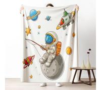 Astronaut Rocket Blankets Queen Soft Lightweight, Cartoon Universe Microfiber Blanket 78x86 Inch, Outer Space Planet Throw Blanket Washable Warm Cozy for Bedroom Sofa Camping Travel Home Decor