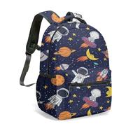 Astronaut Rocket Planet Space Backpack for Boys Girls, Cute Cartoon 40 cm Moon Stars UFO Illustration Rucksack (01)