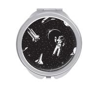 Astronaut Rockets In Universe Space On Black Folding Make Up Mirror, Compact 2X/1X Magnification Mirror, Women Portable Travel Makeup Mirror 2.4 x 2.4 inch