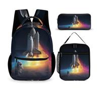 Astronaut Rocketship Backpack with Lunch Bag And Pencil Case | 3Pcs Printed Backpack Set,Travel Daypack