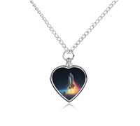 Astronaut Rocketship Locket Urn Necklace Cremation Jewelry | Pet Cremation Necklaces For Ashes,Heart Pendant Memorial Jewelry