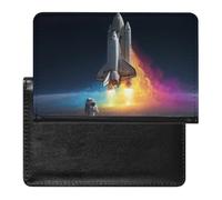 Astronaut Rocketship Passport Holder Travel Passport Wallet Case | PU Leather Passport Protector, Travel Wallet with Credit Card Slots