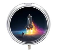 Astronaut Rocketship Pill Case Travel Medicine Organizer Box | 3 Compartment Pill Box for Pocket Purse