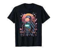 Astronaut Samurai Katana Cherry Japan Retro Sunset Art T-Shirt