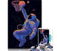 Astronaut Shooting Basketball Jigsaws Puzzles 1000 Pieces for Adults Gifts,Staycation Kill Time Every Piece Is Unique - Challenging Family Fun Game 38x26cm