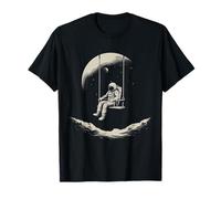 astronaut sitting on swing in space stars and moon T-Shirt