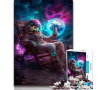 Astronaut Sitting on The Moon 1000 Piece Jigsaw Puzzles for Adults Gifts,Help The Brain Exercise Addictive Toys to Cultivate Patience Suitable for Couples (75x50cm)