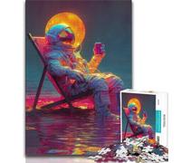 Astronaut Sitting on The Moon Jigsaw Puzzles for Teenagers 1000 Piece Puzzle,Educational Games Home Decoration Suitable for Desktop Decoration 38x26cm