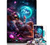 Astronaut Sitting on The Moon Jigsaws 1000 Pieces for Teenagers,Stress Reliever Staycation Kill Time with Matching Poster And Trivia Sheet (38x26cm)