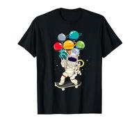Astronaut Skateboarding Kids Balloon Planets Space Science T-Shirt