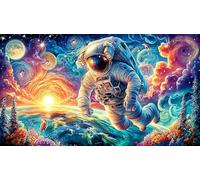 Astronaut skateboarding through rainbow space 1000 Piece Jigsaw Puzzle for Adults Kids - Impossible Hard Challenging Game Great Gift Idea 38x26/1000pcs