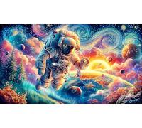 Astronaut skateboarding through rainbow space 1000 Pieces Recycled Paper Jigsaw - Family Activity & Fun Present Great Gift Idea for Adults 75x50/1000pcs